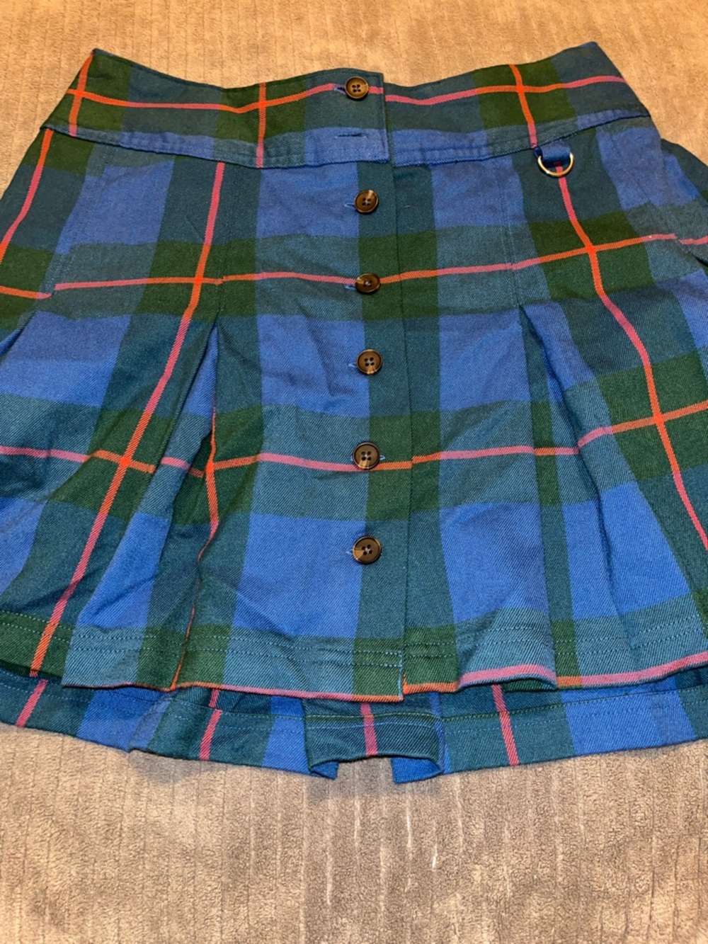 SO Blue, Green & Pink Plaid Button-Front Mini Skirt